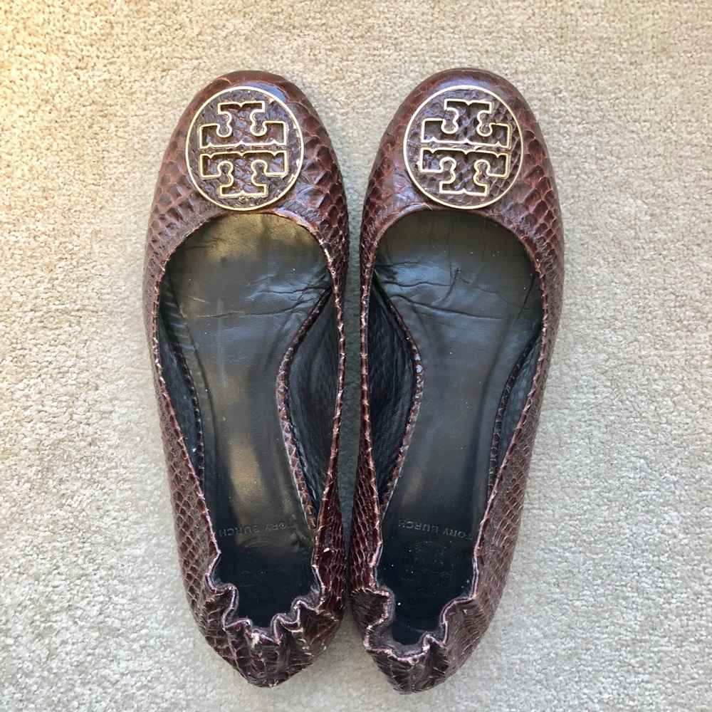 Tory Burch Brown Snakeskin Leather Ballet Flat